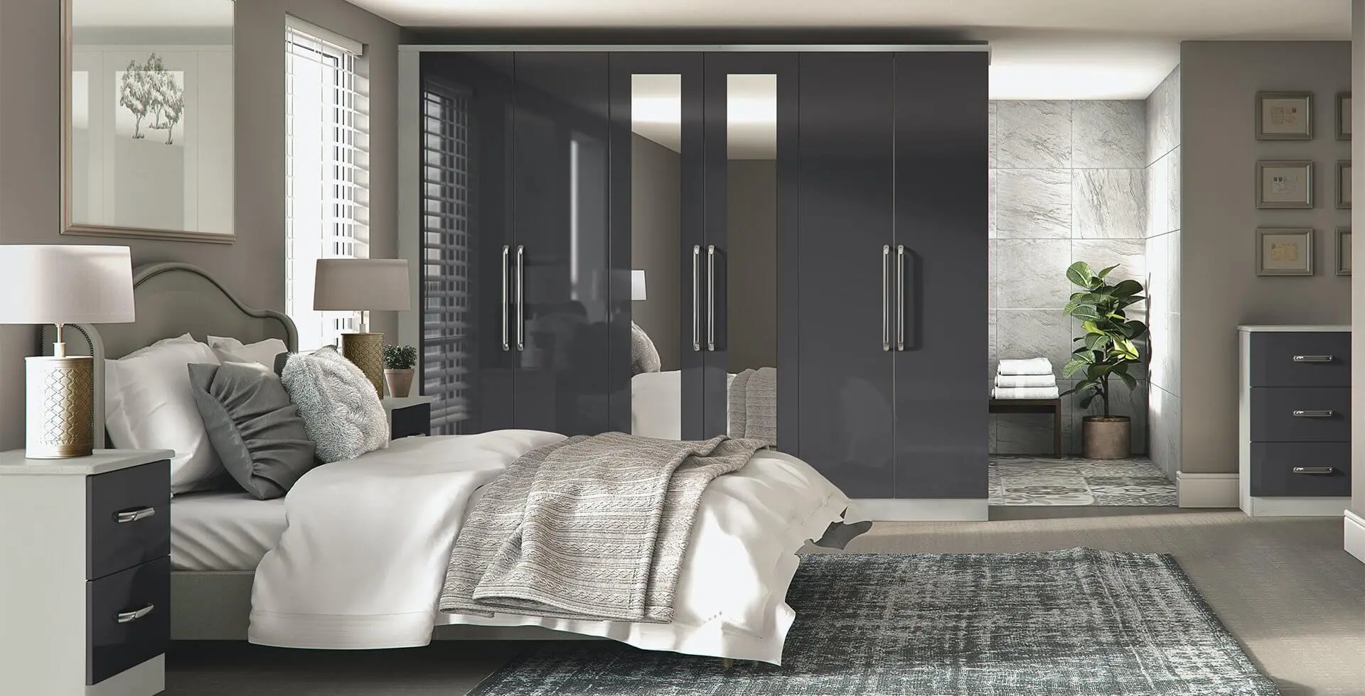 High Gloss Bedroom Graphite Gloss Fitted Bedroom 1