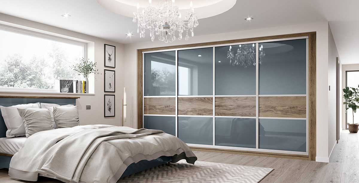 3 Panel 4 Door With Chestnut Trim Sliding Wardrobe