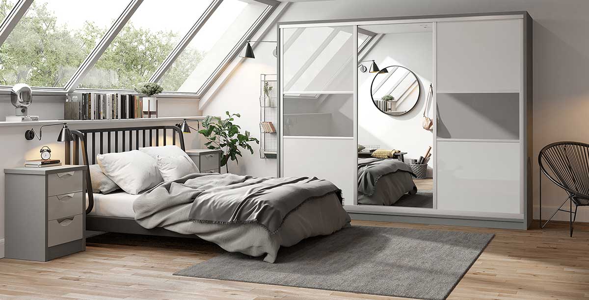 Dust Grey Light Grey Sliding Door Wardrobe