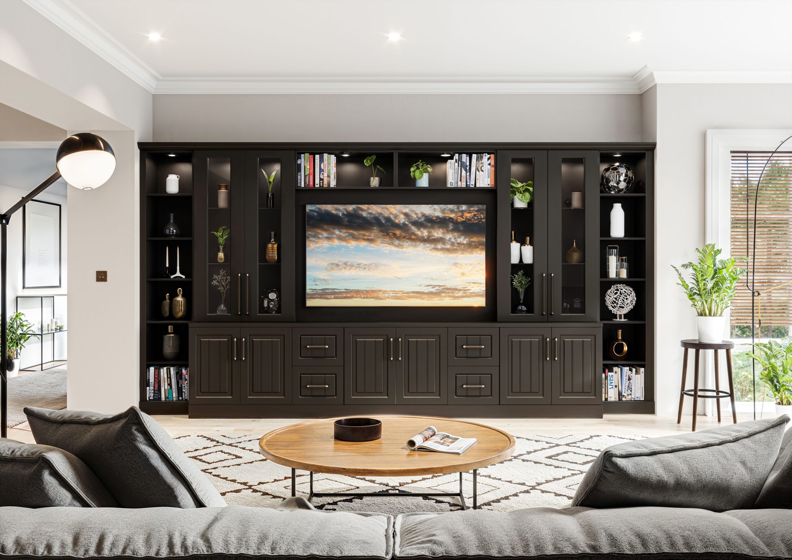 all black living room e