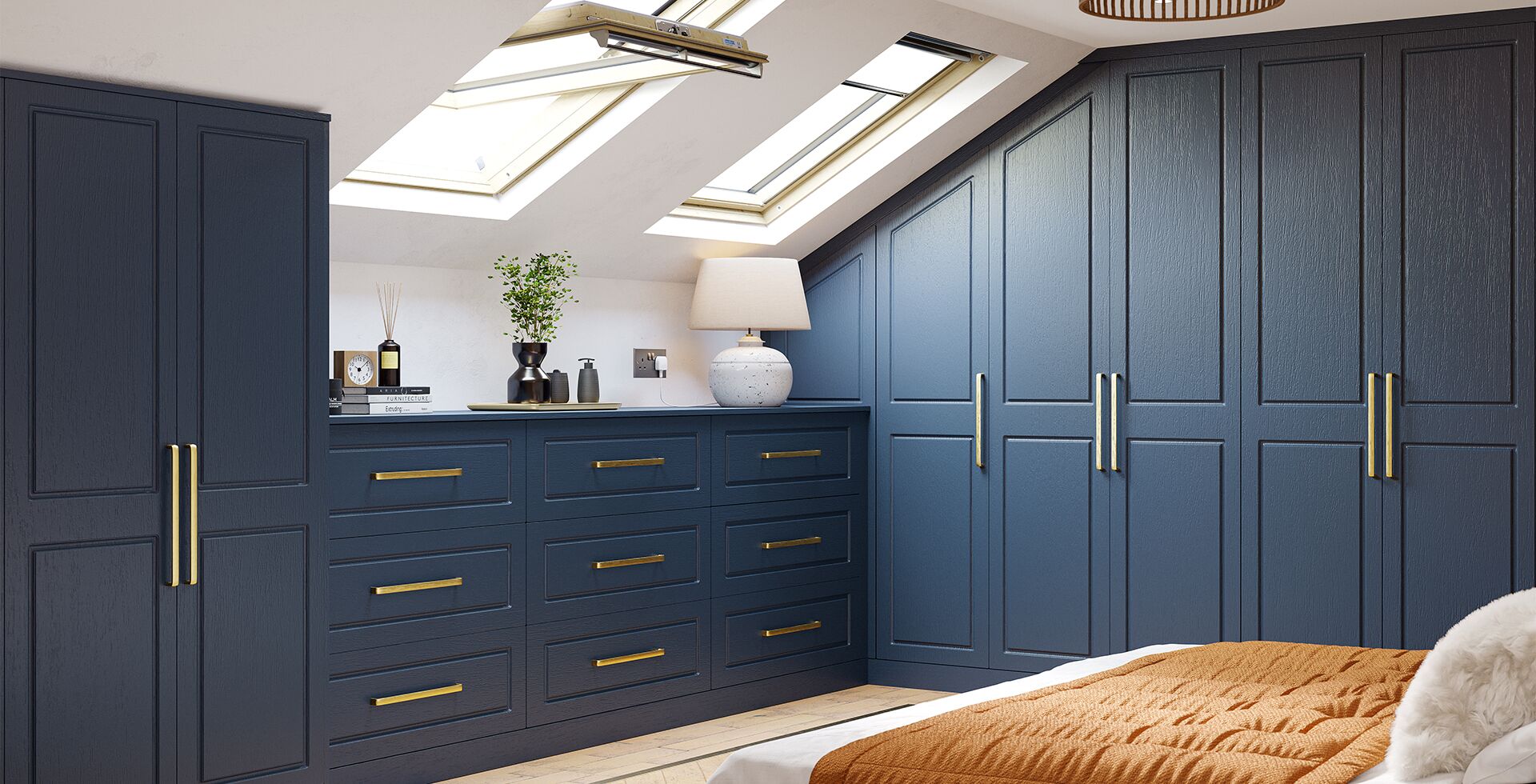 Blue Indigo Grain Charleston Design Sloped Fitted Bedroom