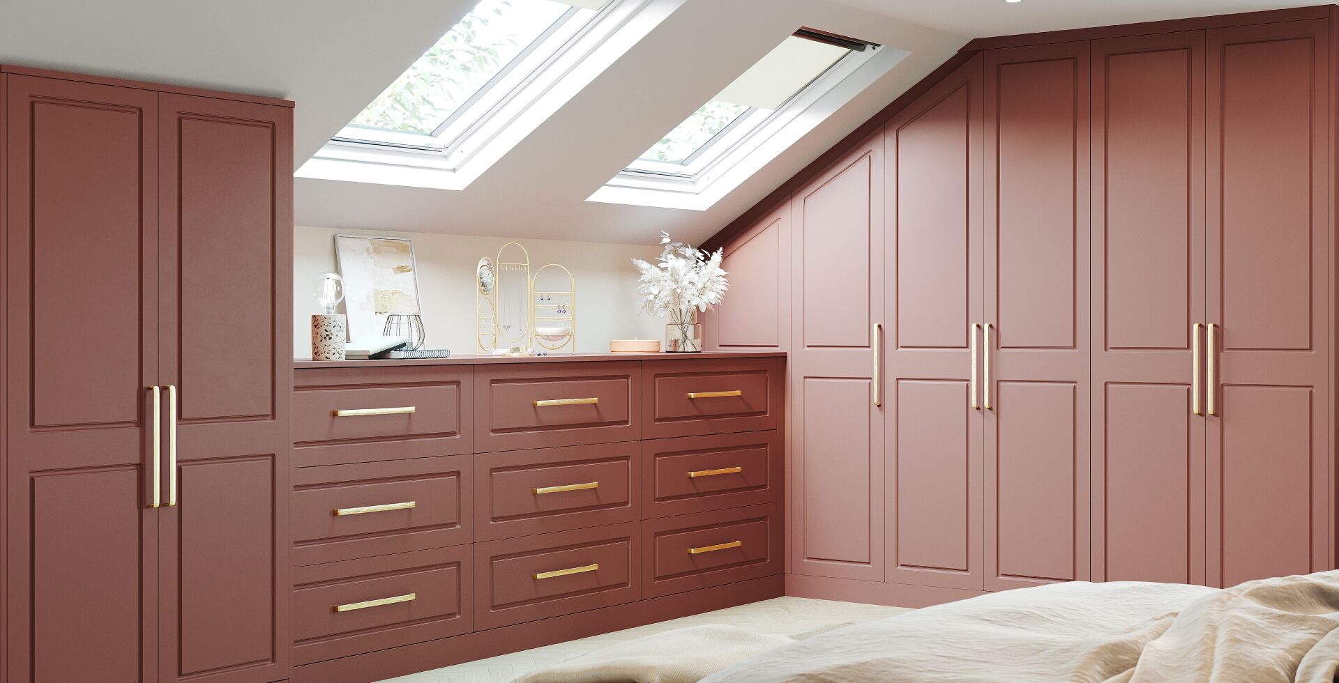 Blue Indigo Grain Charleston Design Sloped Fitted Bedroom