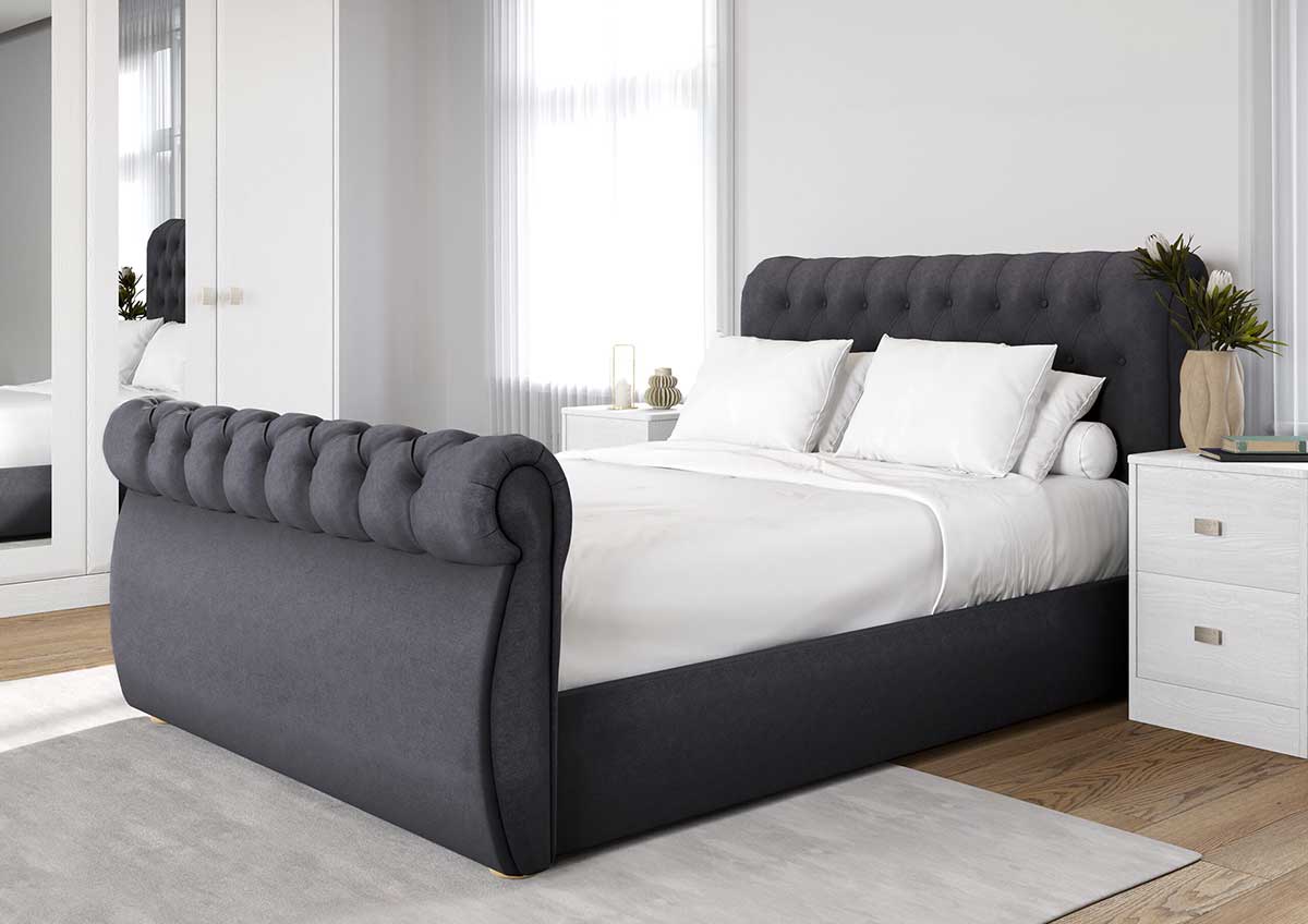 Chester Bedframe Naples Slate 5 foot kingsize bedframe Sleigh bed upholestered framed bed king