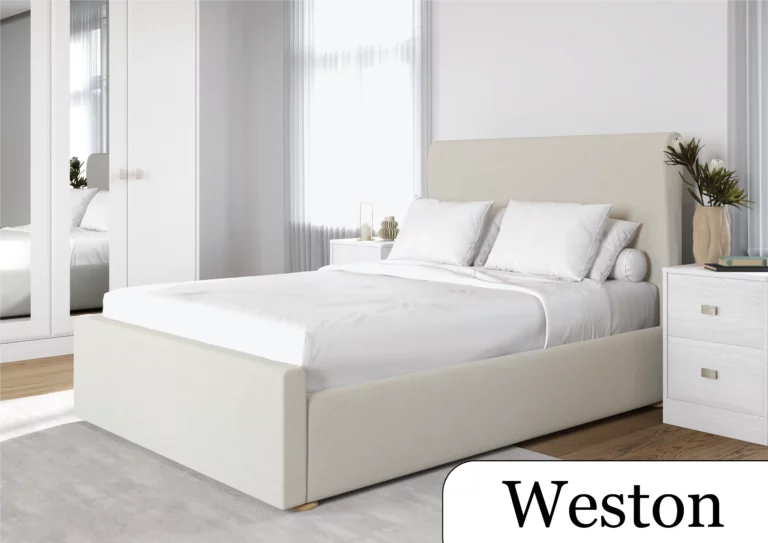 Weston Bedframe Grace Cream Oat 5 foot kingsize bedframe Sleigh bed upholestered framed bed king