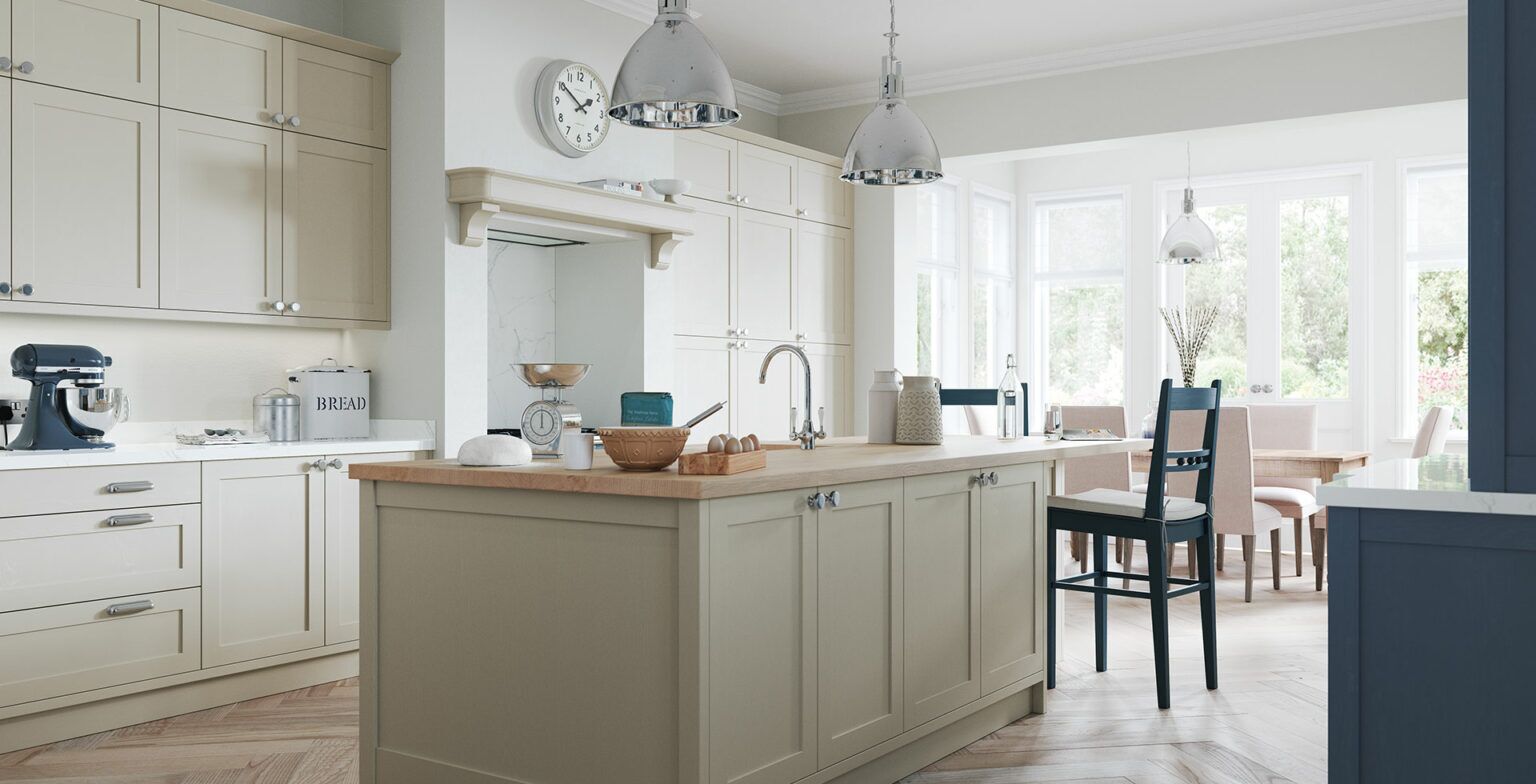 Airforce and Stone Painted Kitchen