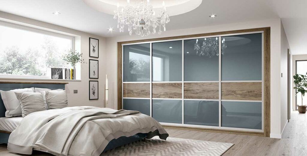 3 Panel 4 Door With Chestnut Trim Sliding Wardrobe