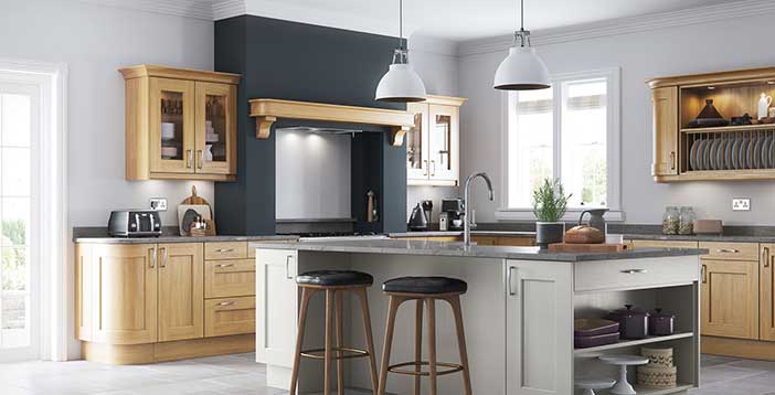 Stone and Light Oak Solid Wood Kitchen